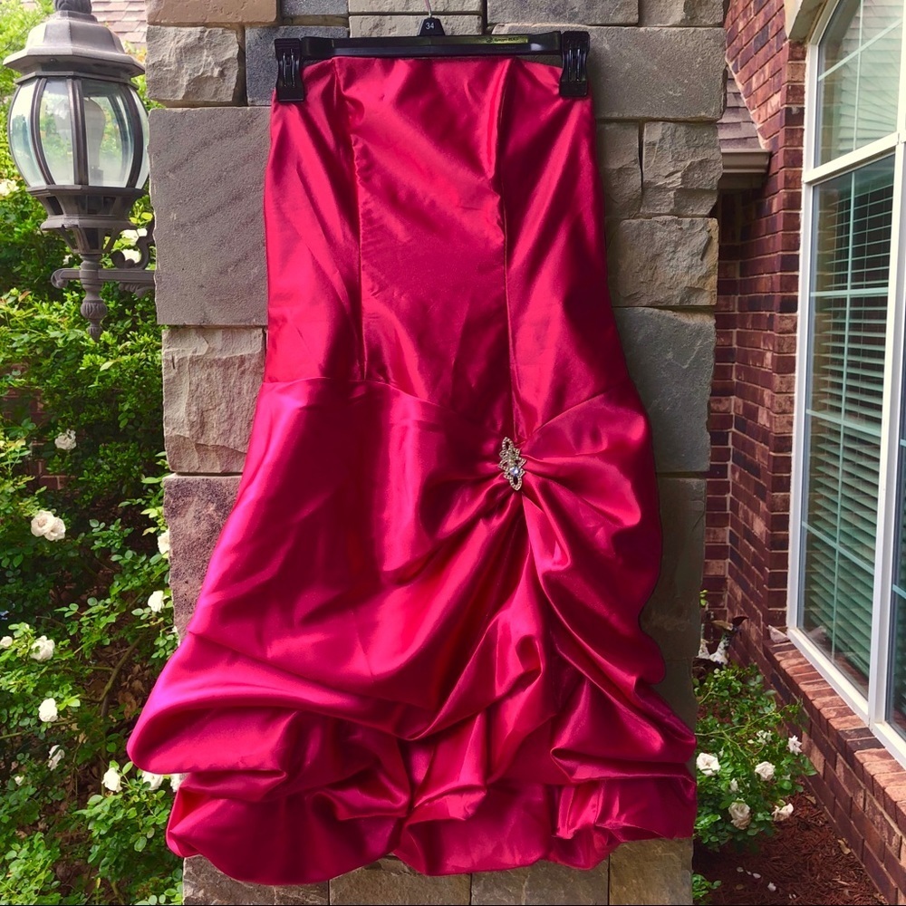 Poly Formal Dark Hot Pink Draped Gathered Dress Sm